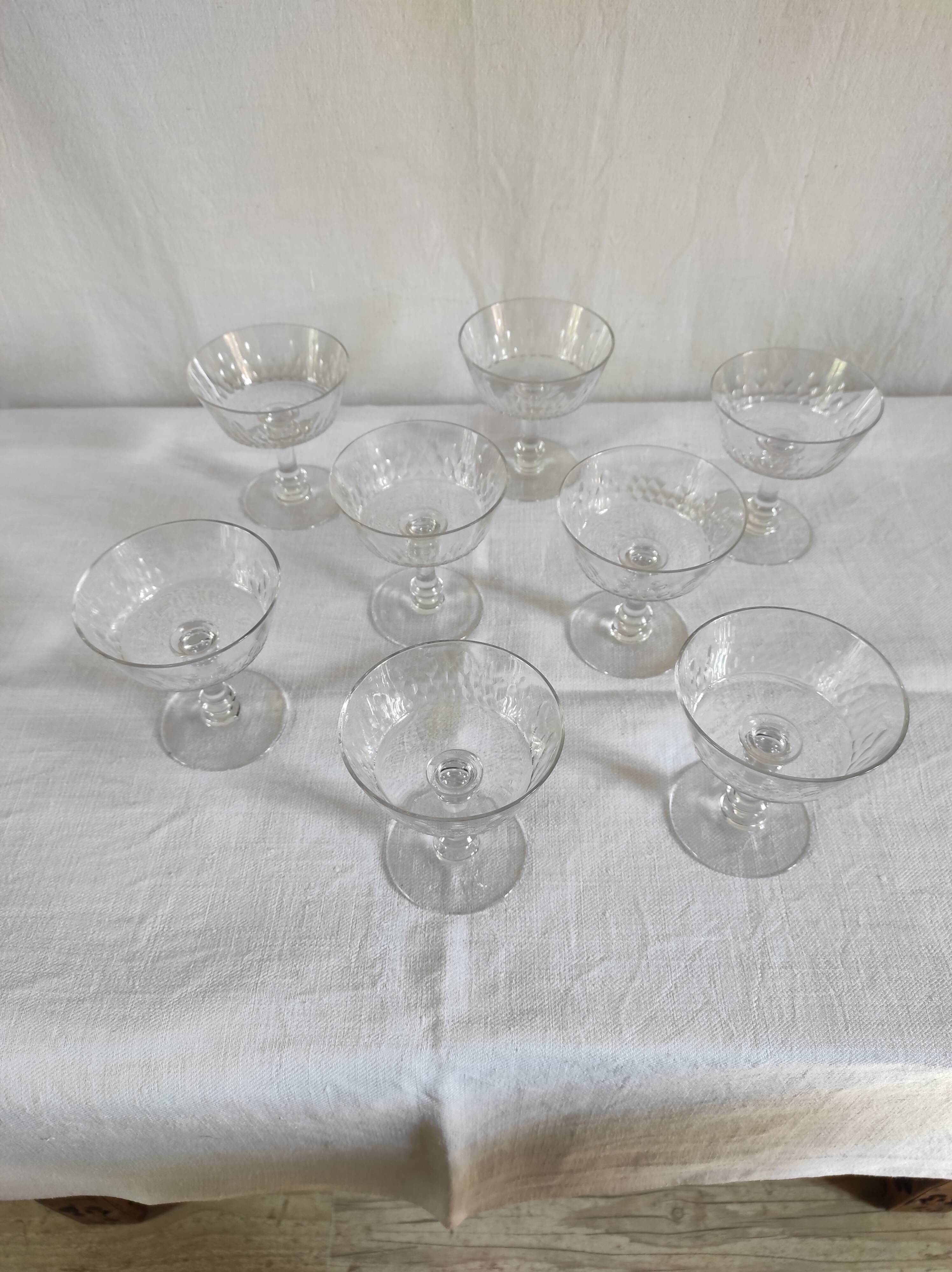 8 glasses of Baccarat Richelieu crystal champagne