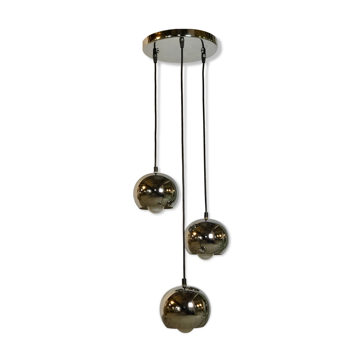 Ceiling chandelier eye ball 3 lights in vintage chrome aluminum 80's