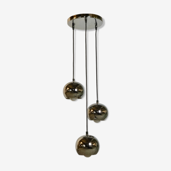 Ceiling chandelier eye ball 3 lights in vintage chrome aluminum 80's