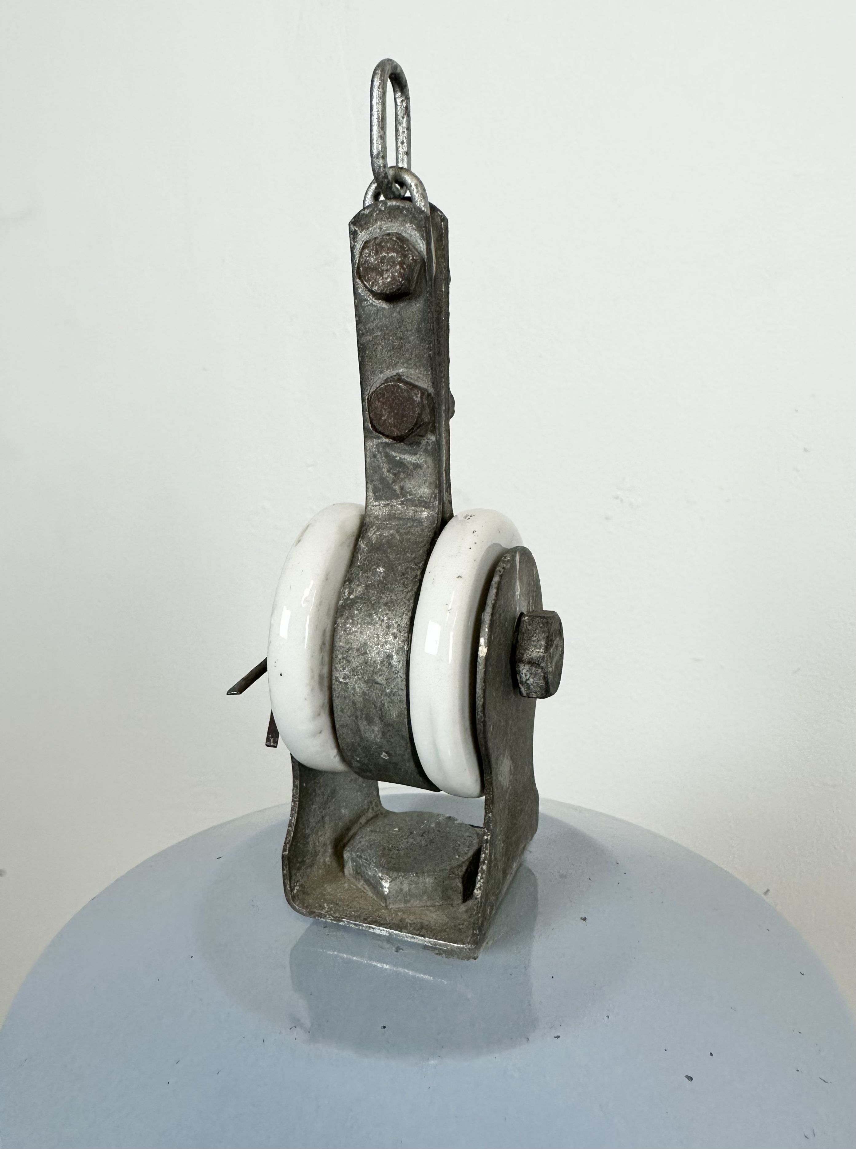 Industrial italien grey enamel lamp from Cariboni, 1970s