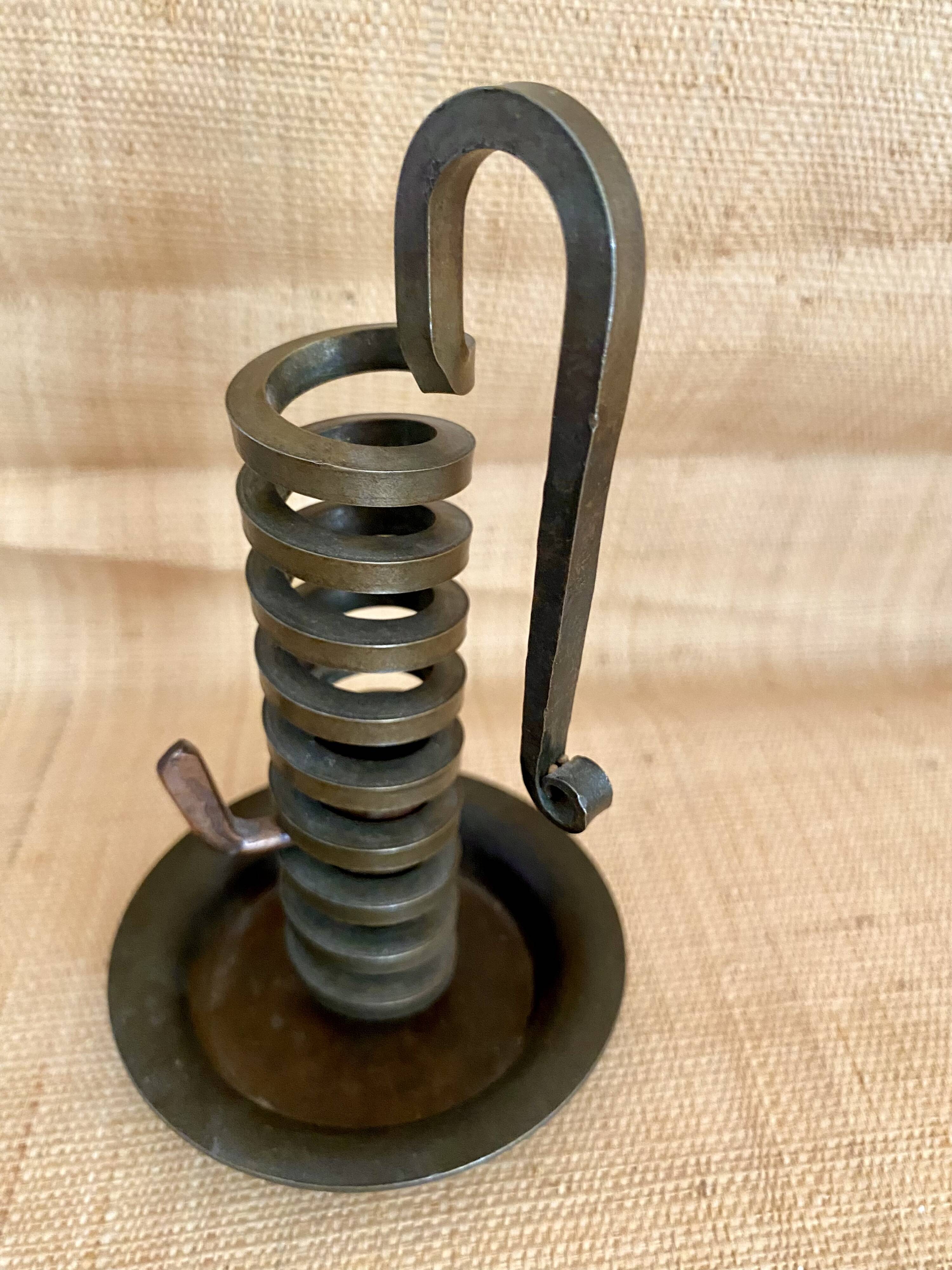 Spiral rat cave candlestick in wrought iron