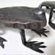 Two metal clipboard frogs patinated vintage brutalist