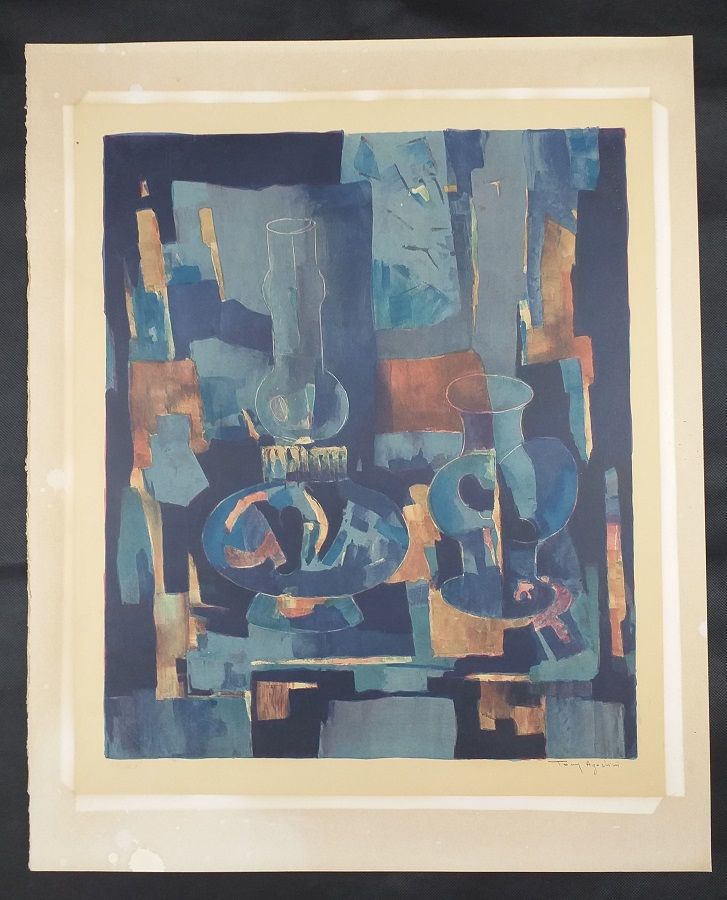 Lithographie originale couleurs Toni Agostini - nature morte