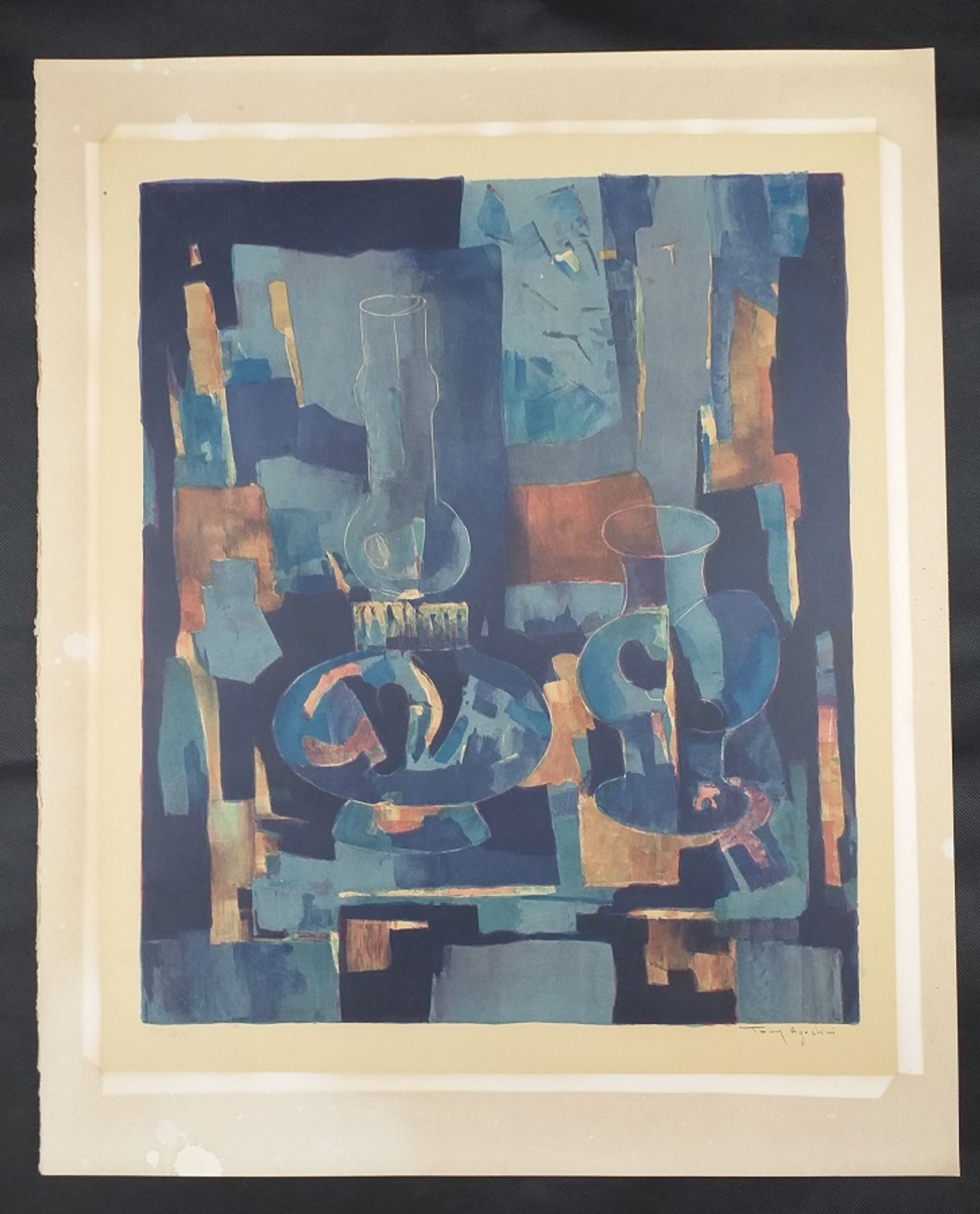 Original color lithograph Toni Agostini - still life