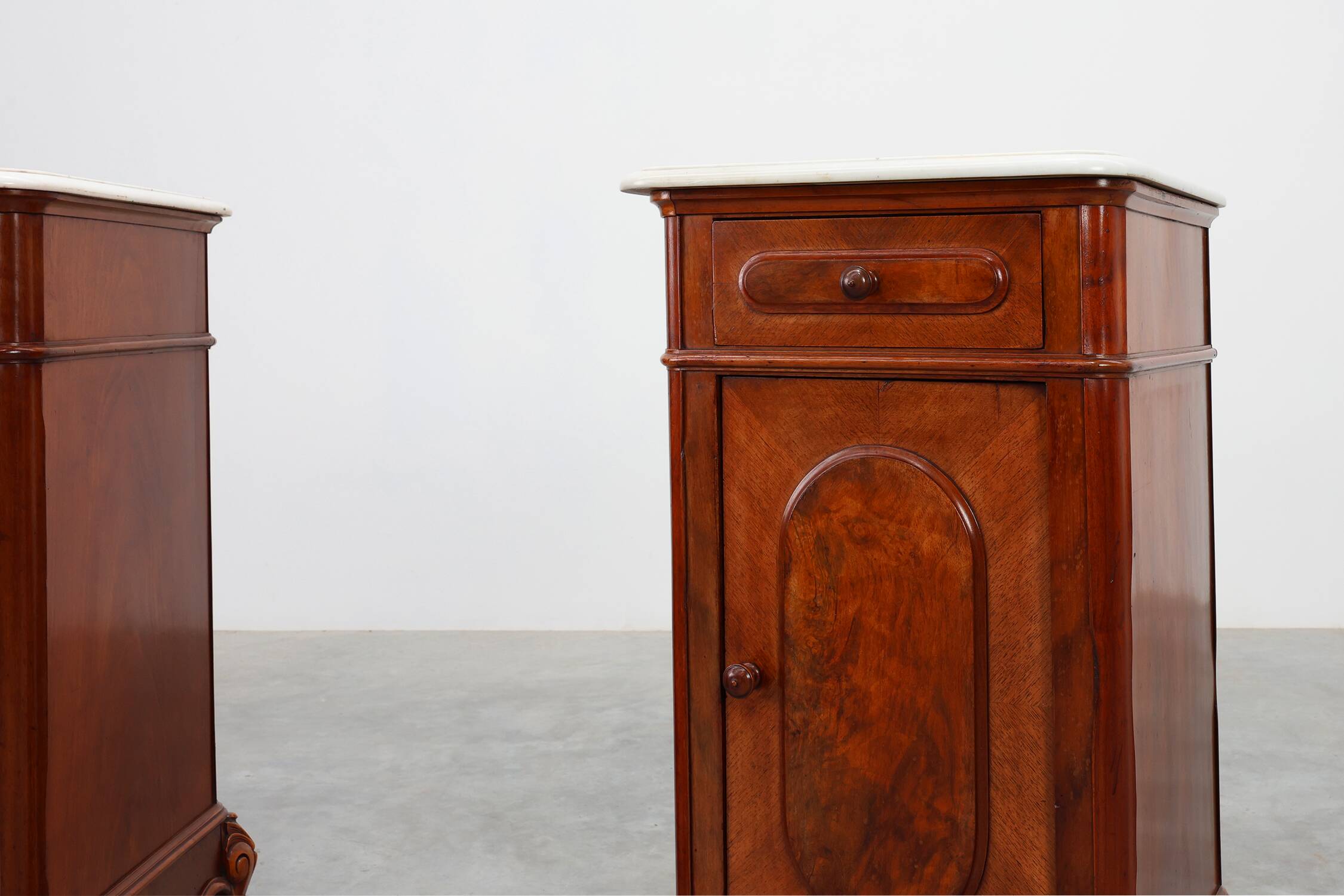 Pair Louis XV nightstands with Carrara marble top, France ca. 1890