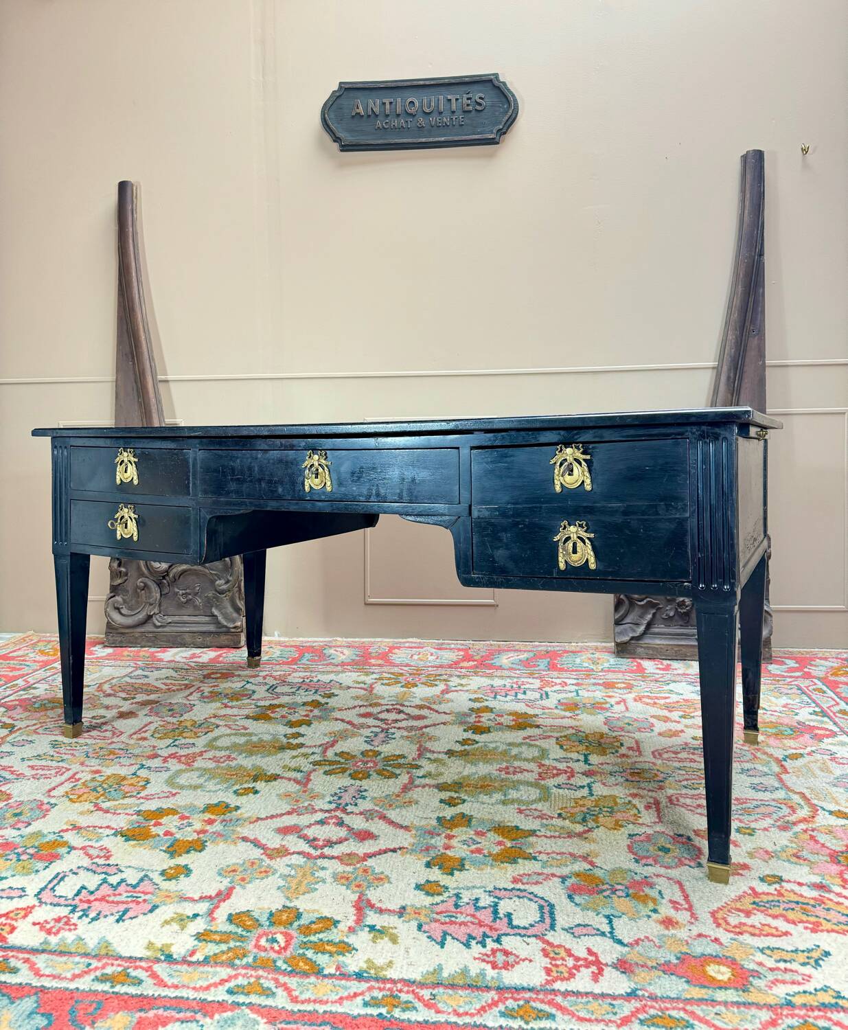 Large Louis XVI Period 18th Century Blackened Wood Flat Desk