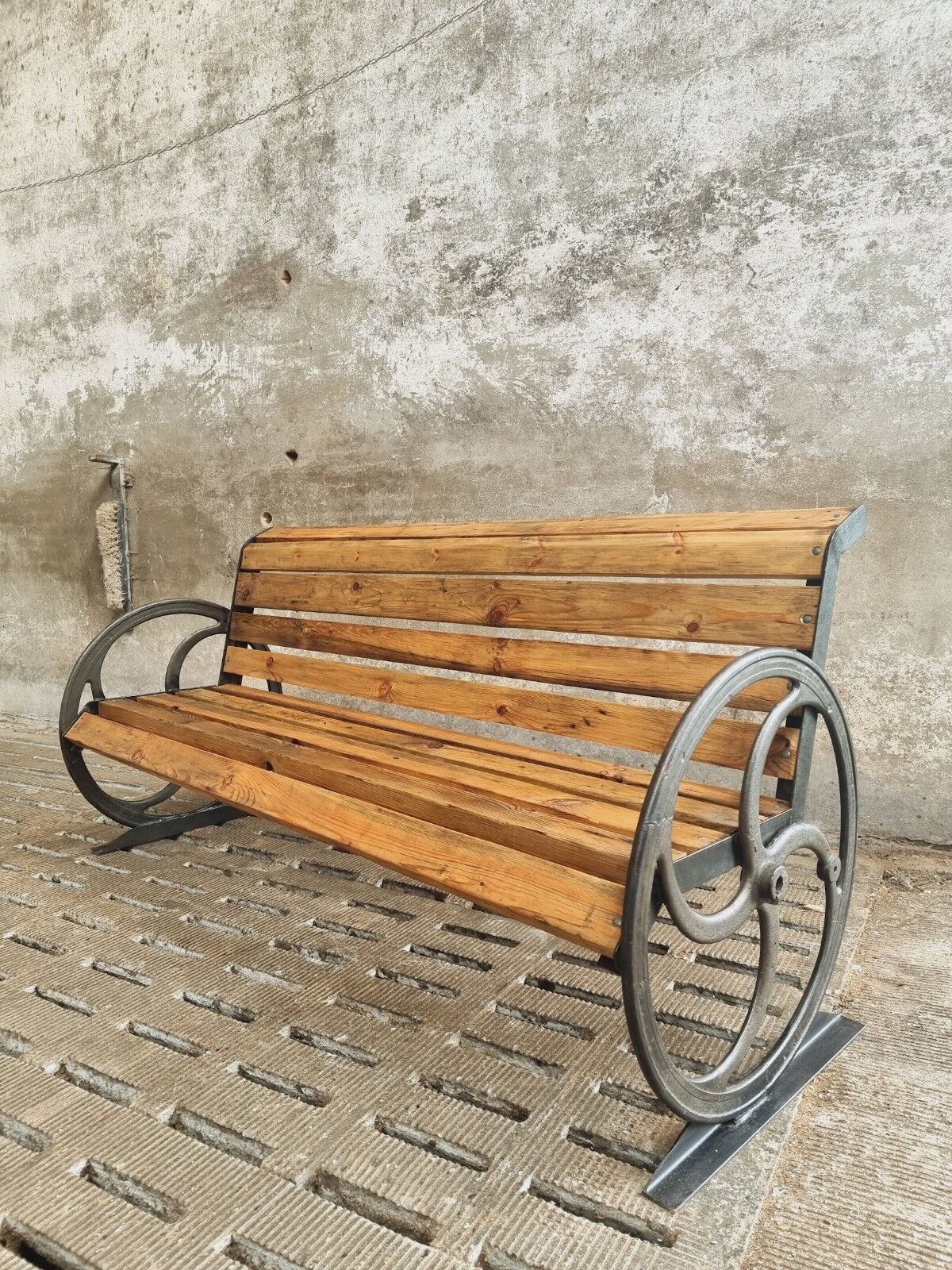 Antique garden bench cast iron with old beams 210 cm
