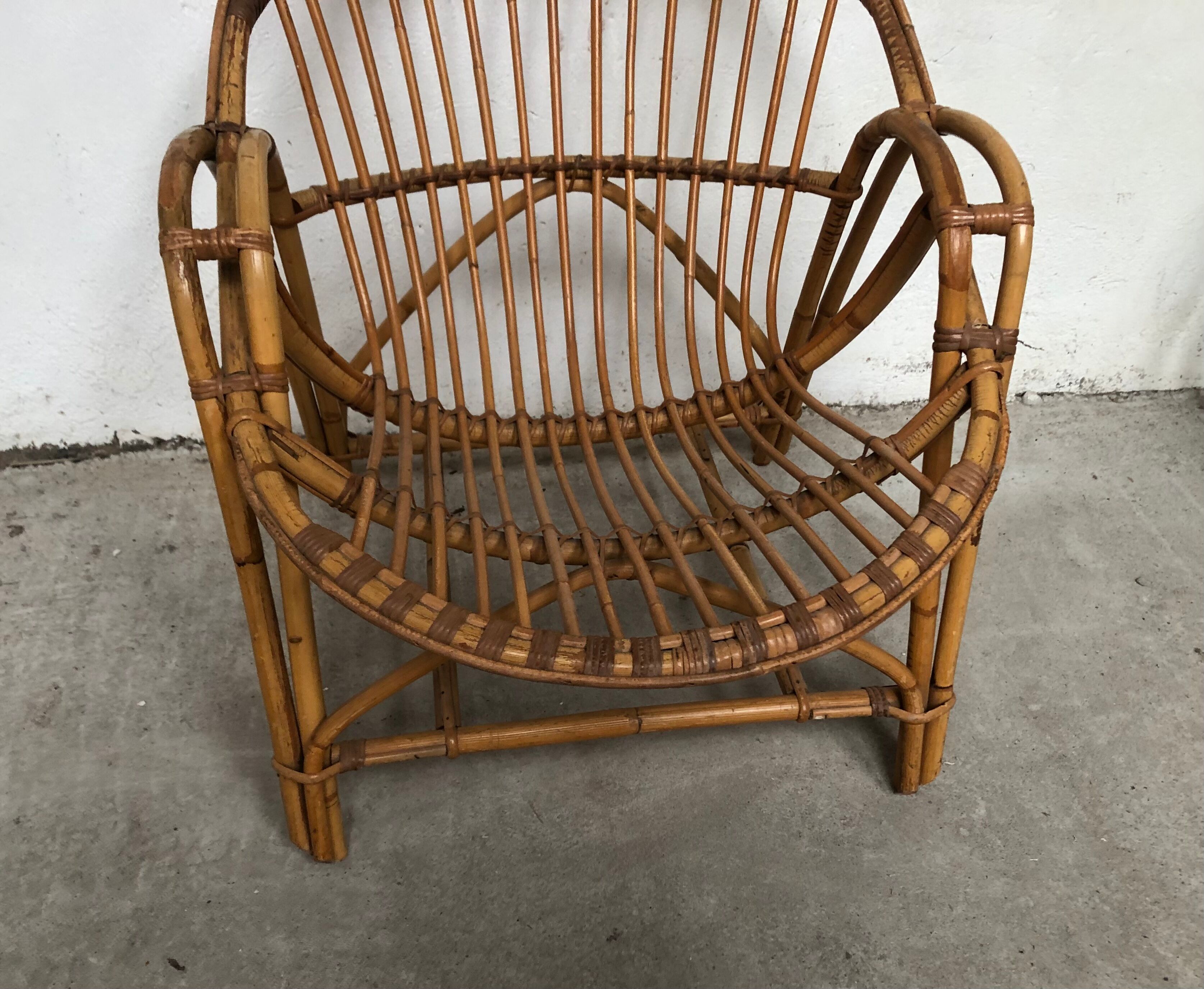 Rattan armchair bamboo wicker 70s vintage