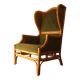 Mid-century wingback chair in bamboo and olive green, 1960s