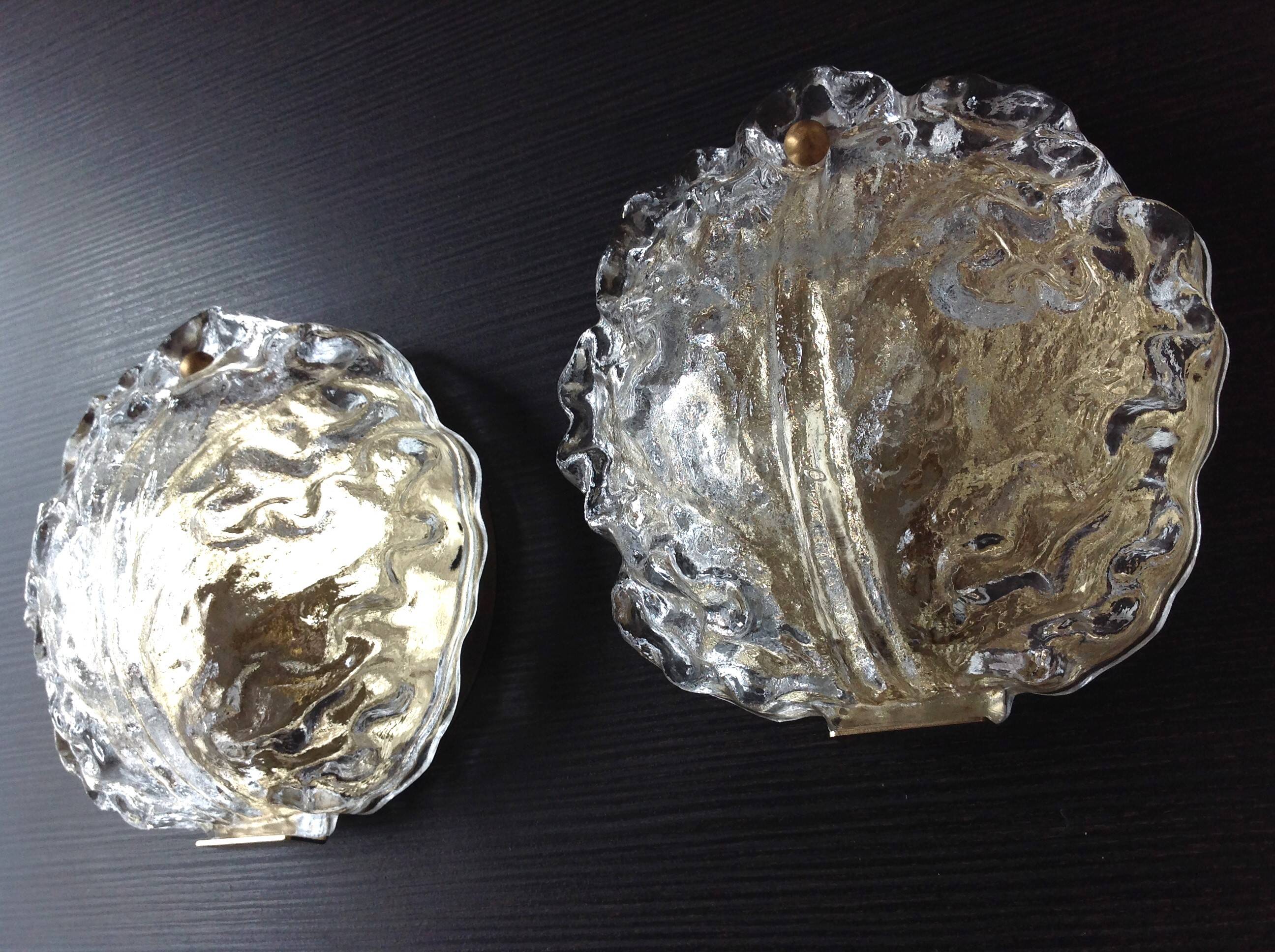 Pair of ice glass and brass wall lights by Limburg / vintage 60s-70s