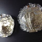 Pair of ice glass and brass wall lights by Limburg / vintage 60s-70s