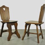 Vintage brutalist oak handmade farmhouse dining chairs, 1930s
