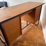Vintage 1960s desk in oak and black metal – modernist spirit