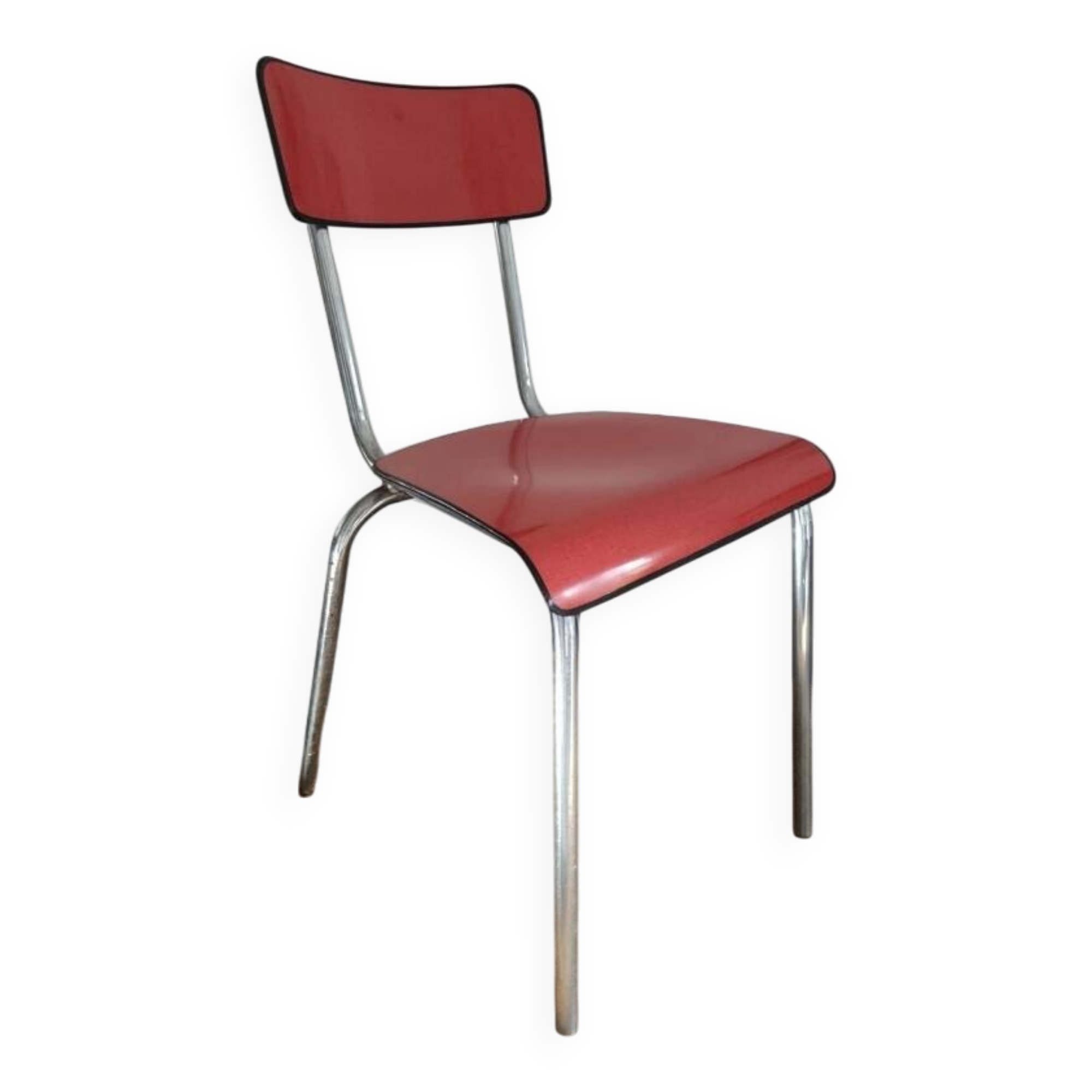 Jacques Hitier Chair 1950 Tubauto Red Bakelite Style Seat