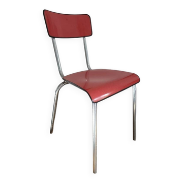 Jacques Hitier Chaise 1950 Tubauto Rouge Assise Style Bakélite