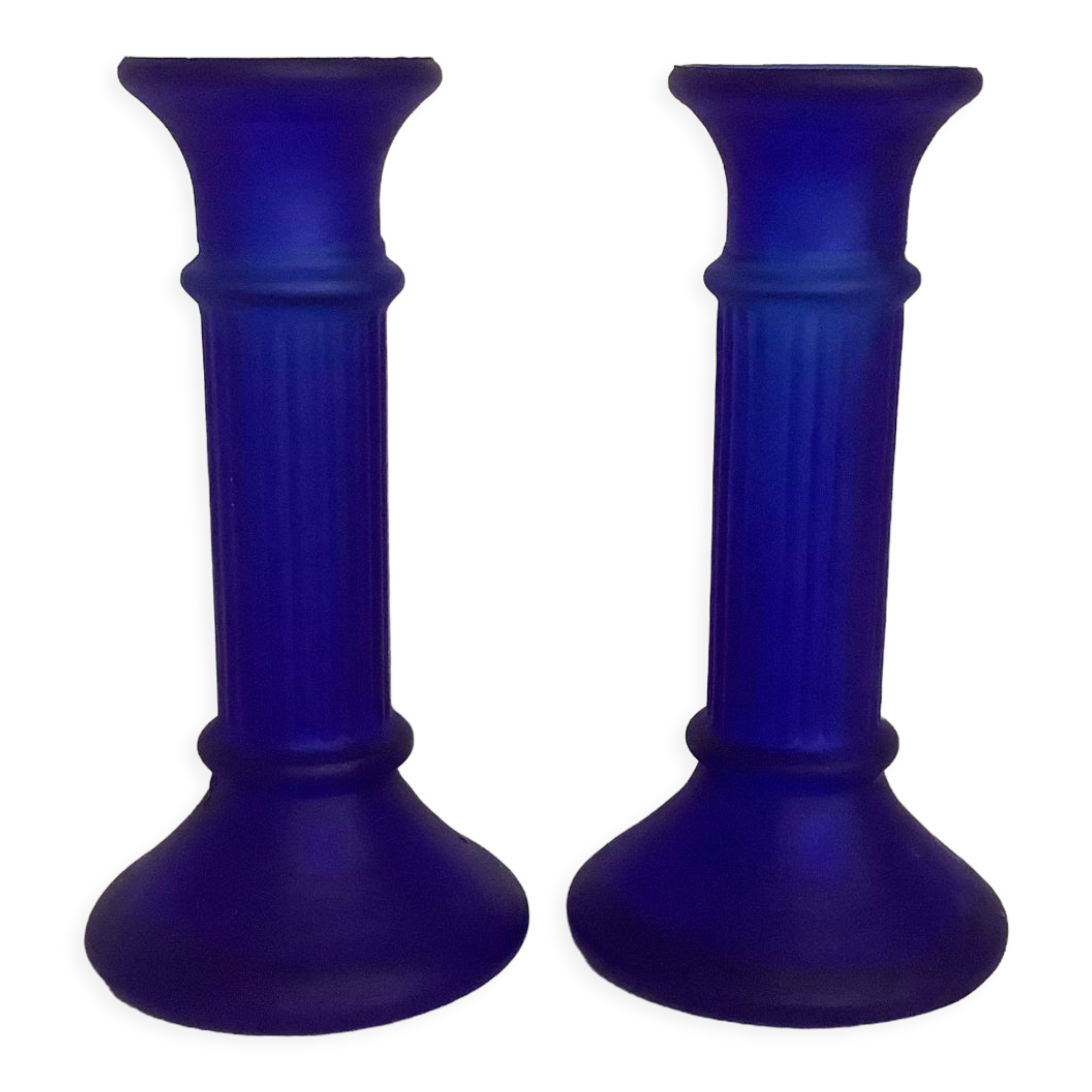 Pair of cobalt blue candle holders