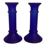 Pair of cobalt blue candle holders