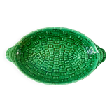 large bowl / dish in green Digoin slip, bamboo style, 50s-60s
