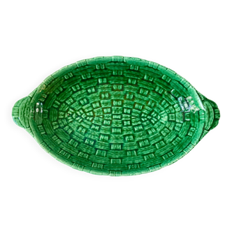 large bowl / dish in green Digoin slip, bamboo style, 50s-60s