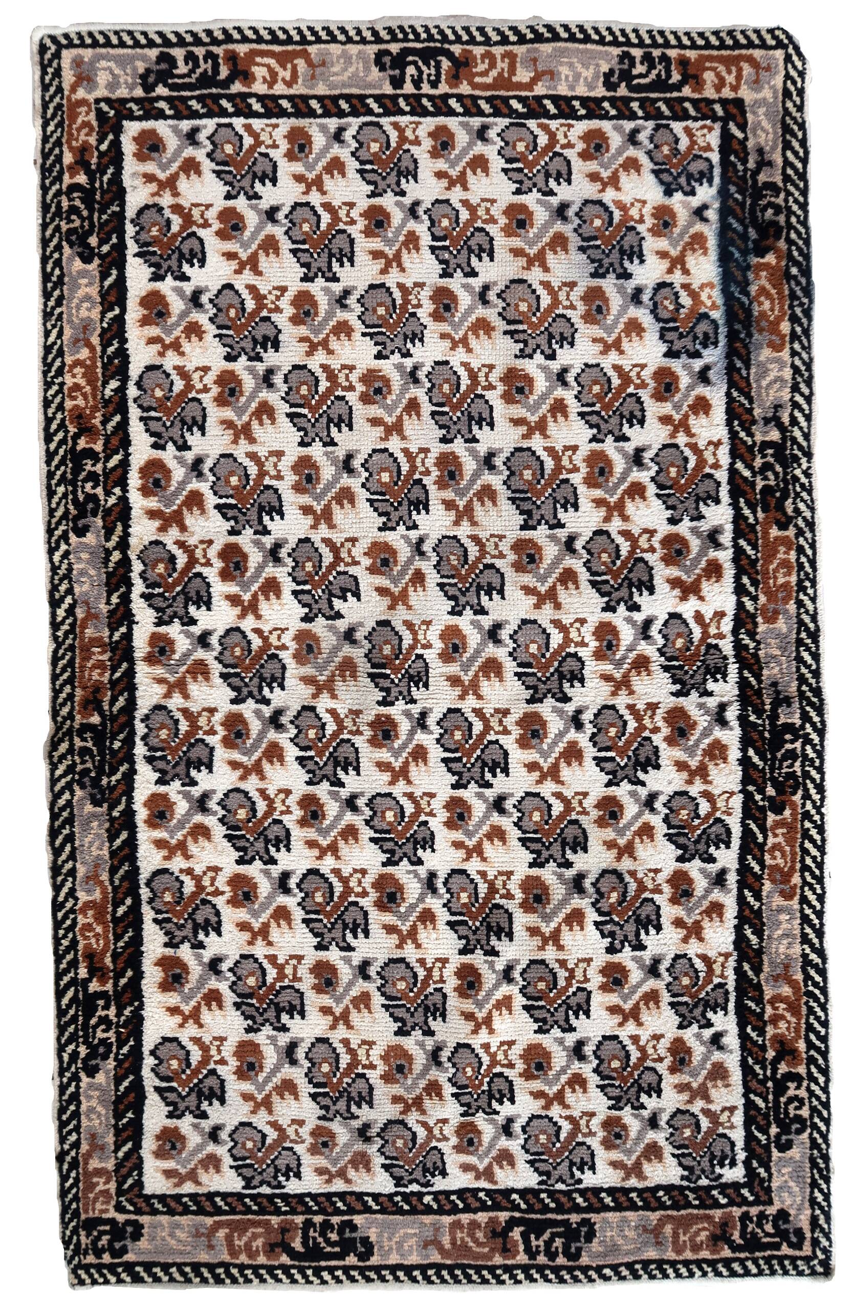 Tapis Vintage Savonnerie Français Fait Main en Laine – 83cm x 138cm