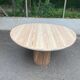 Scandinavian round dining table with a central base, stripped, made of solid raw wood, 90.