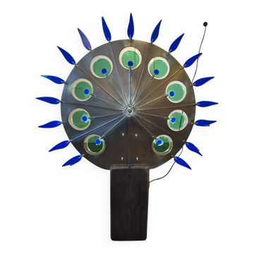Lampadaire artisanal en laiton, chêne et plexiglas, Pays-Bas, années 1970
