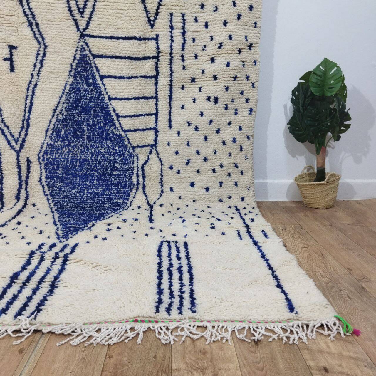 Vintage Azilal rug 290x190 cm - Blue geometric patterns