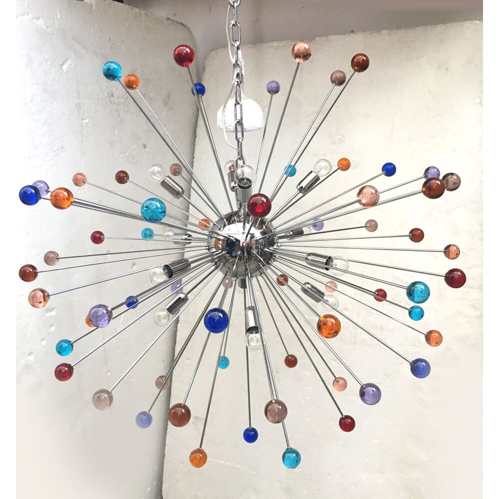 Lustre spoutnik en verre de murano multicolore