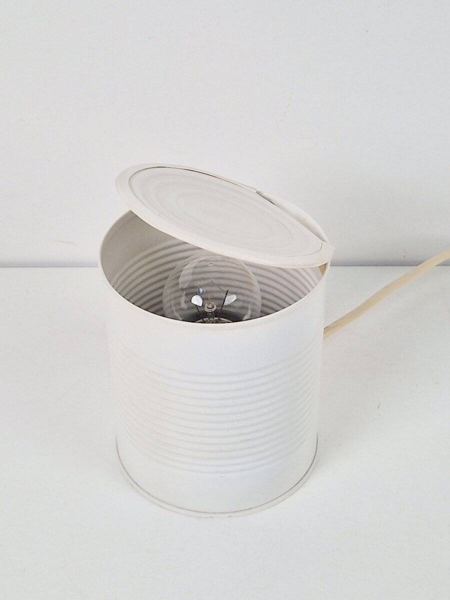 Pop Art White Metal Can Table Lamp by Vrieland, 1970s