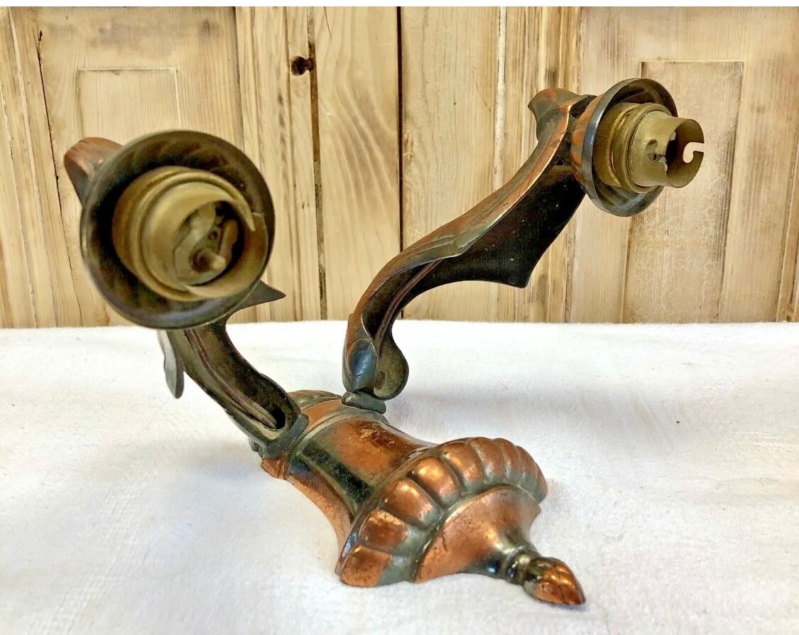 Wall lamp double fires copper metal art deco glassware ezan opalescent gilded