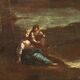 Ancient painting from the 1700s, landscape with figures, oil on canvas, styled frame.