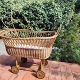 Vintage rattan Alsatian doll cradle bassinet