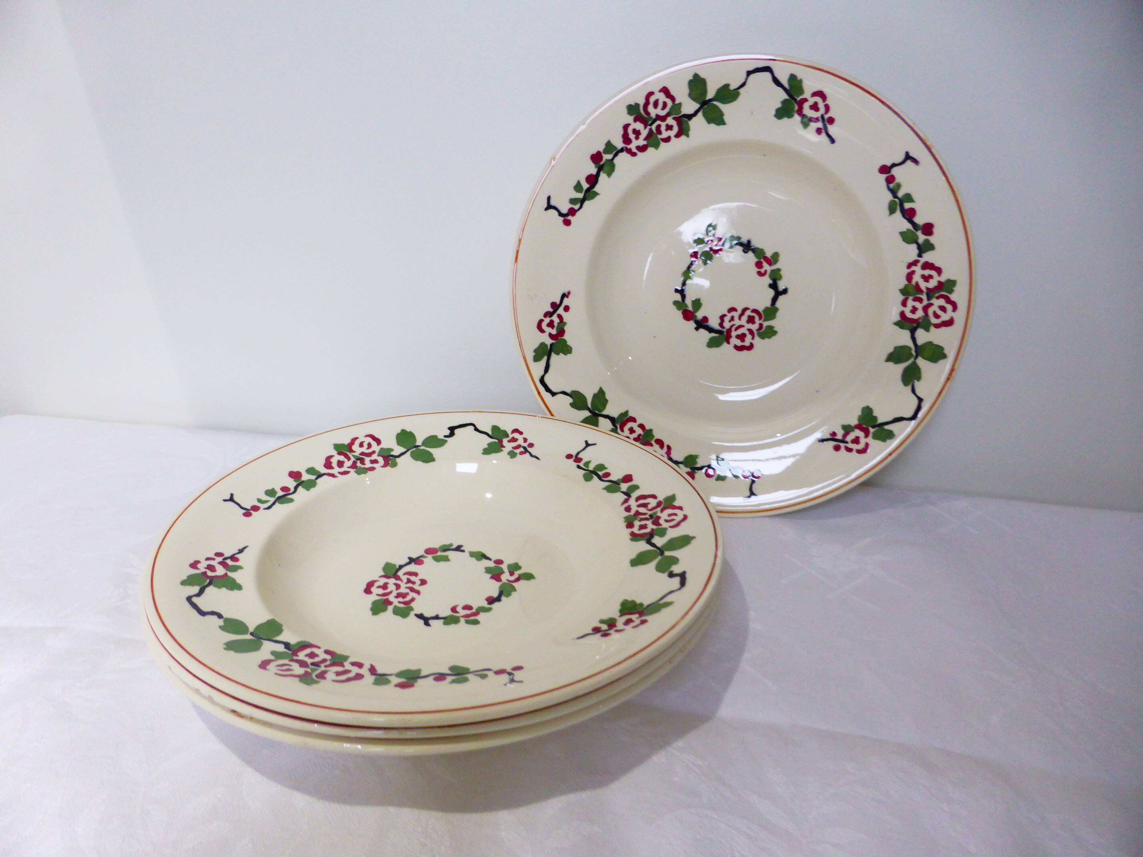 4 Longwy soup plates, Hawthorn pattern 211260