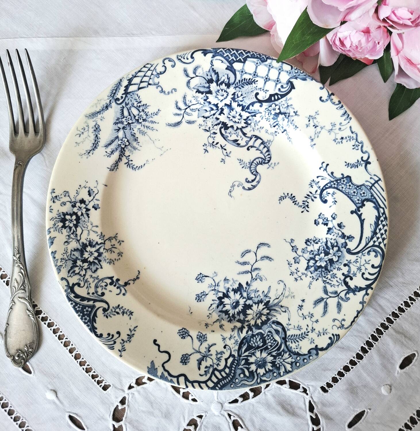 Mismatched antique ironstone dinner plates