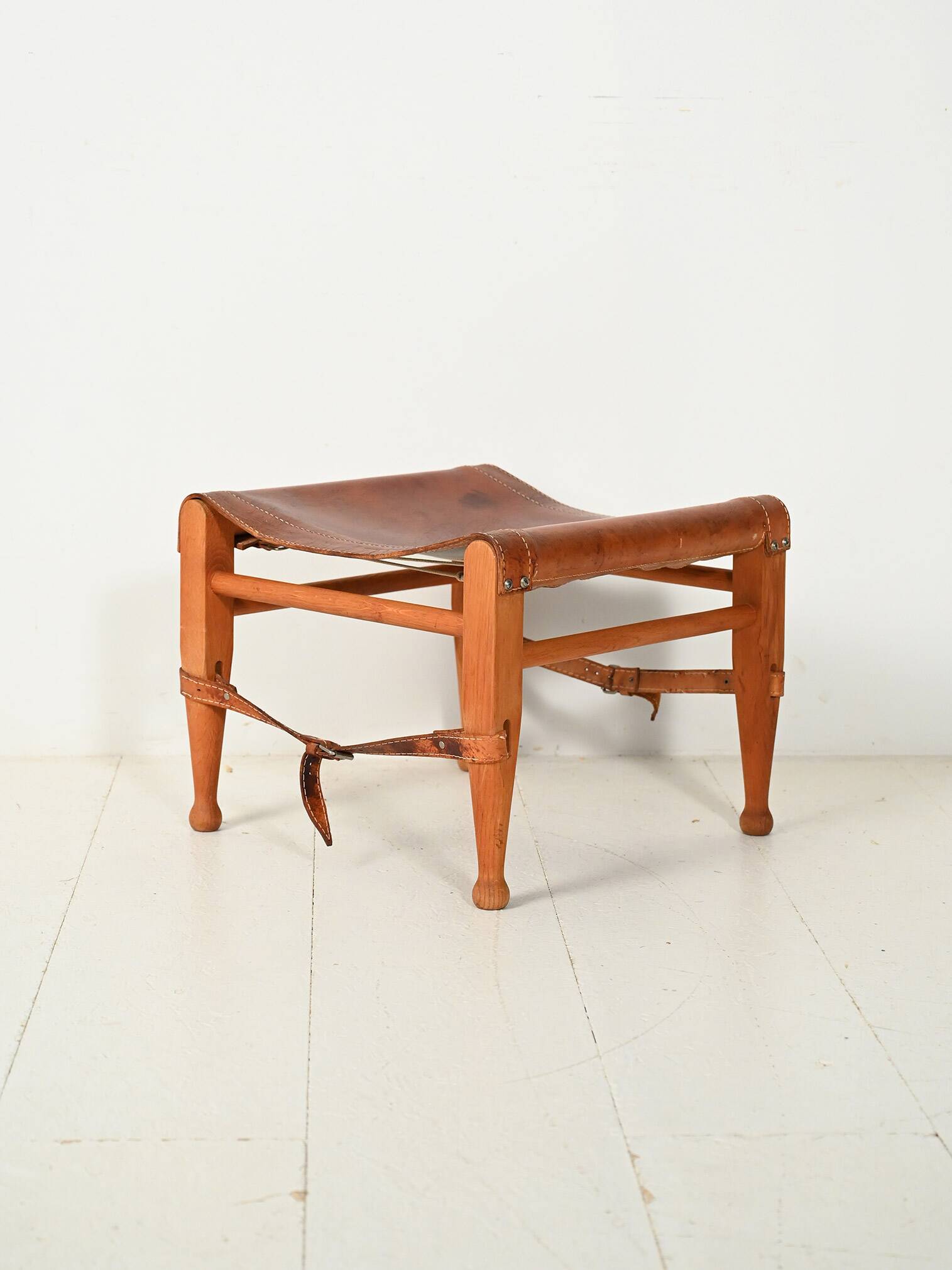 “Safari” Footstool in Oak and Leather