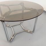 Vintage round dining table in smoked glass and chrome metal