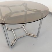 Vintage round dining table in smoked glass and chrome metal