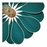 Emerald green rattan and linen flower wall light with 16 petals