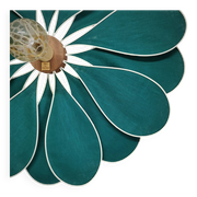 Emerald green rattan and linen flower wall light with 16 petals