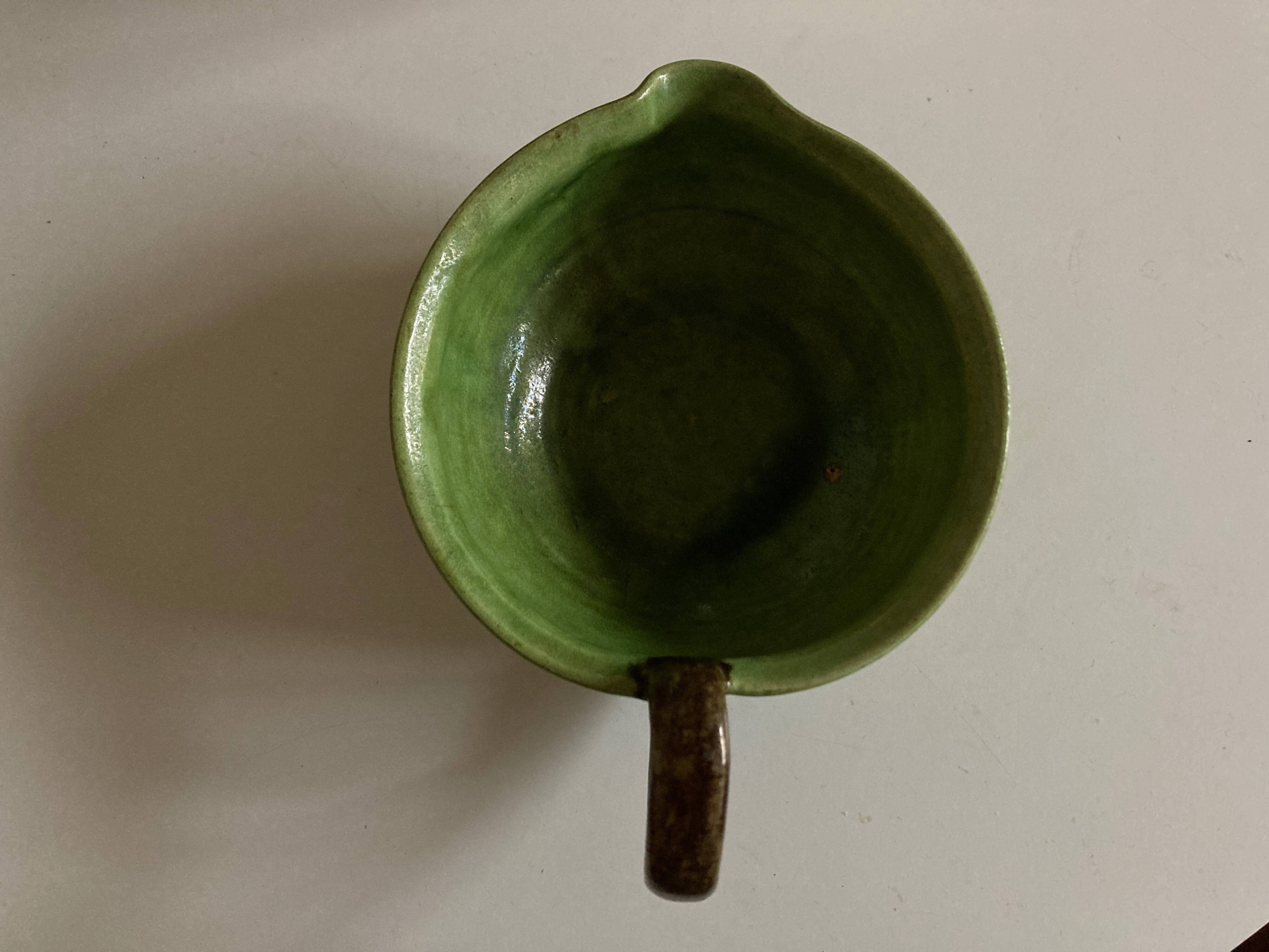 Green glazed earthenware bowl from Dieulefit 1960