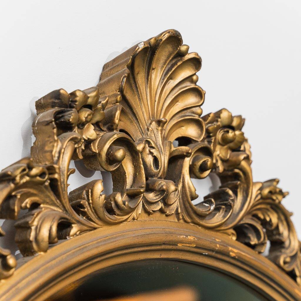 Wall mirror in gold leaf wood, 1950s vintage, 178x5x175