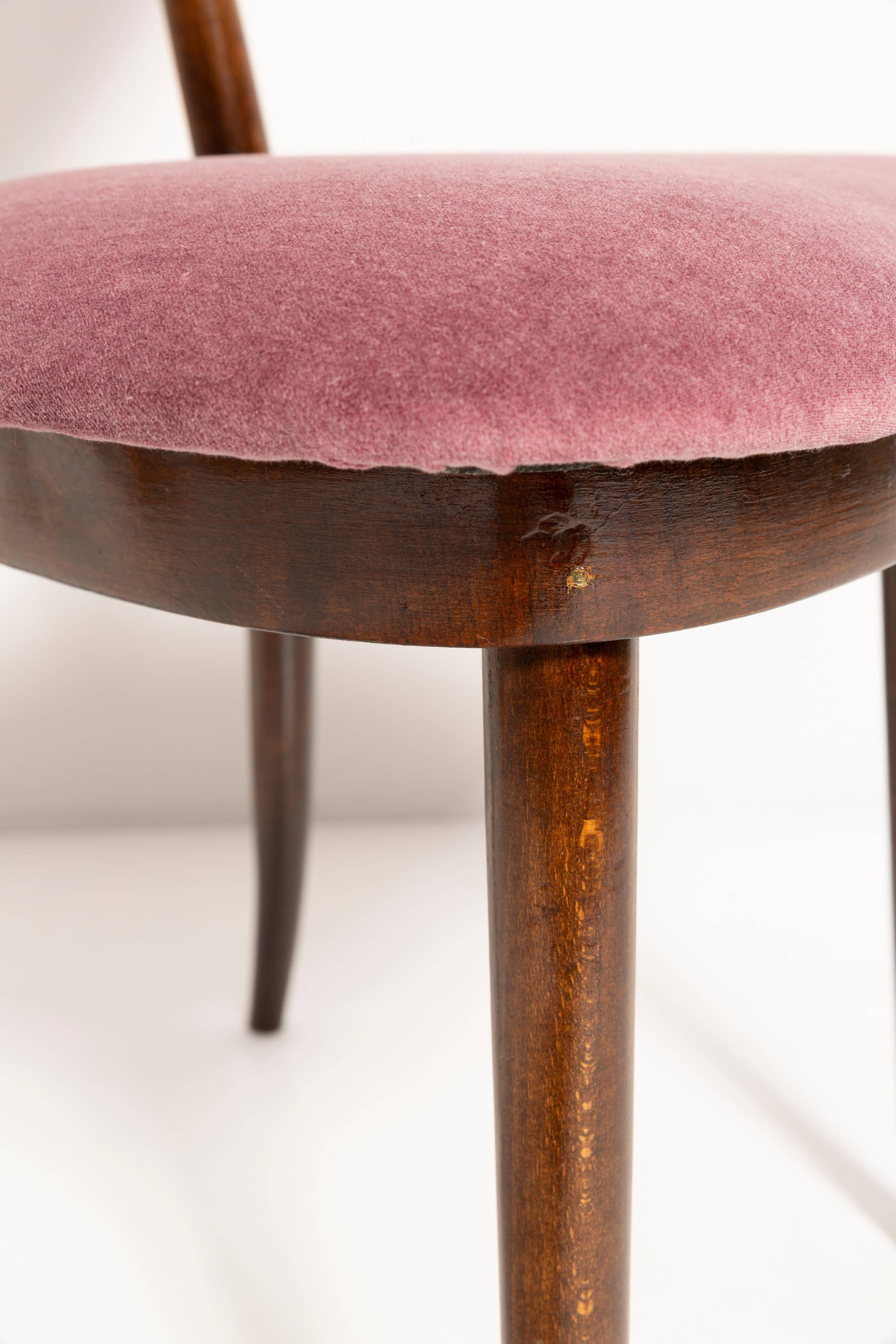 Chaise cœur en velours coton bordeaux violet milieu du siècle