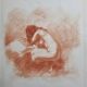 Print "Nude crouching on the pillow" in sanguine after Paul Belmondo, 29 x 34.5 cm