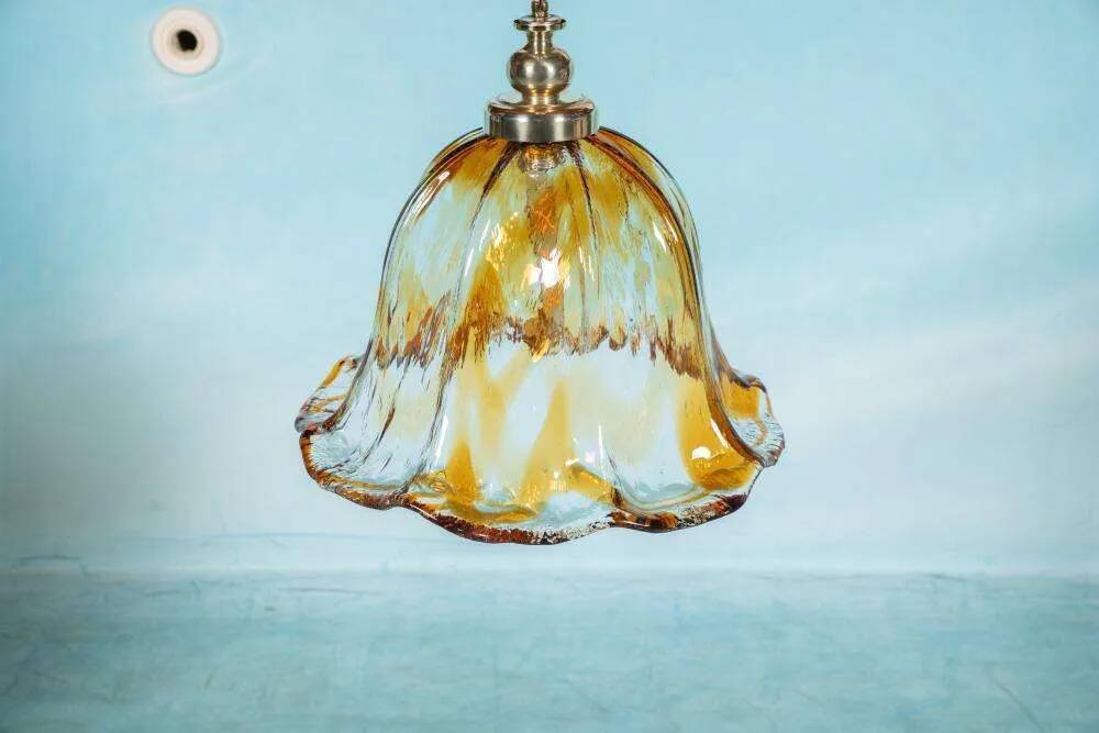 Suspension Murano ambre vintage Honsel, lampe en verre italienne