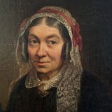 Portrait fin XIXe représentant une femme à la coiffe et à la dentelle