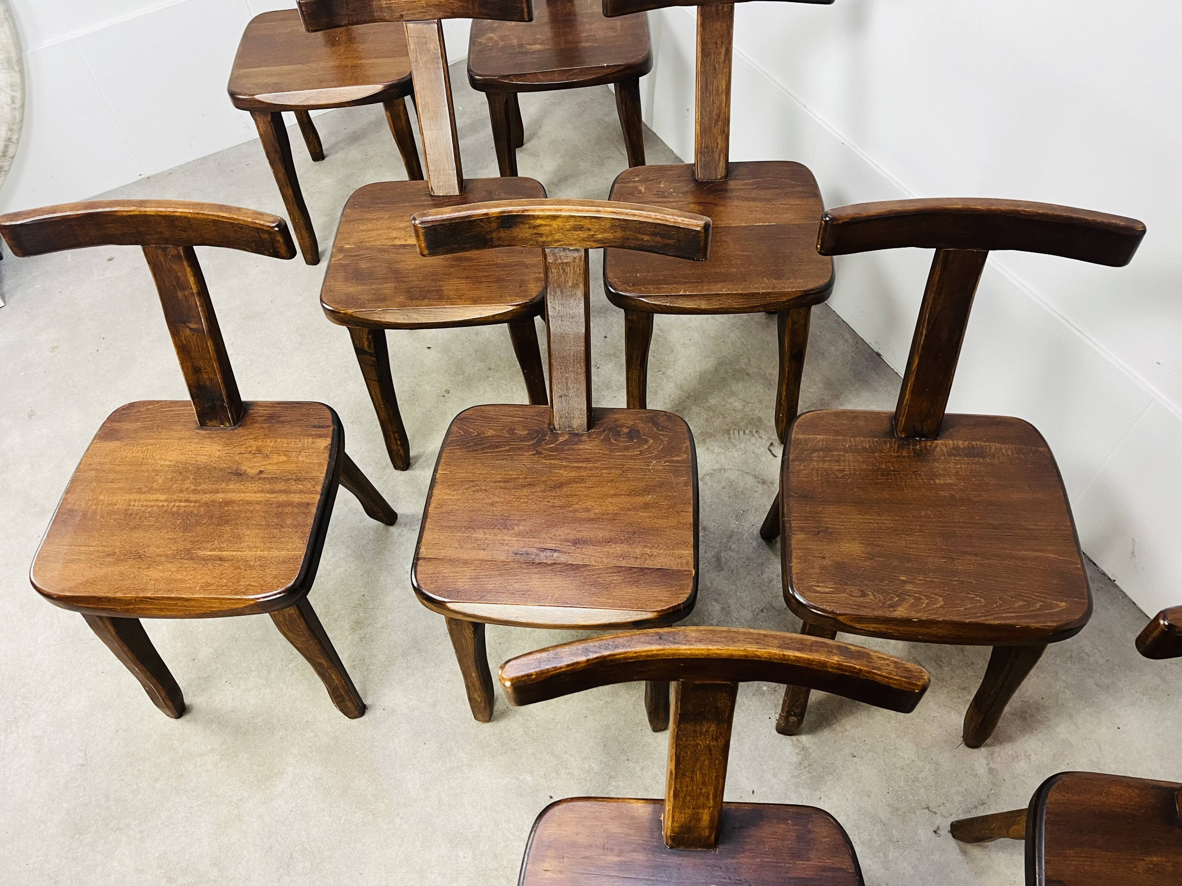 9 brutalist T chairs by Aranjou, Olavi Hänninen