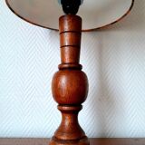 Art Deco wooden lamp and leafy lampshade