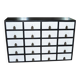 Vintage industrial chest of drawers in black and white pine, 20 drawers, 1950s apothecary style.