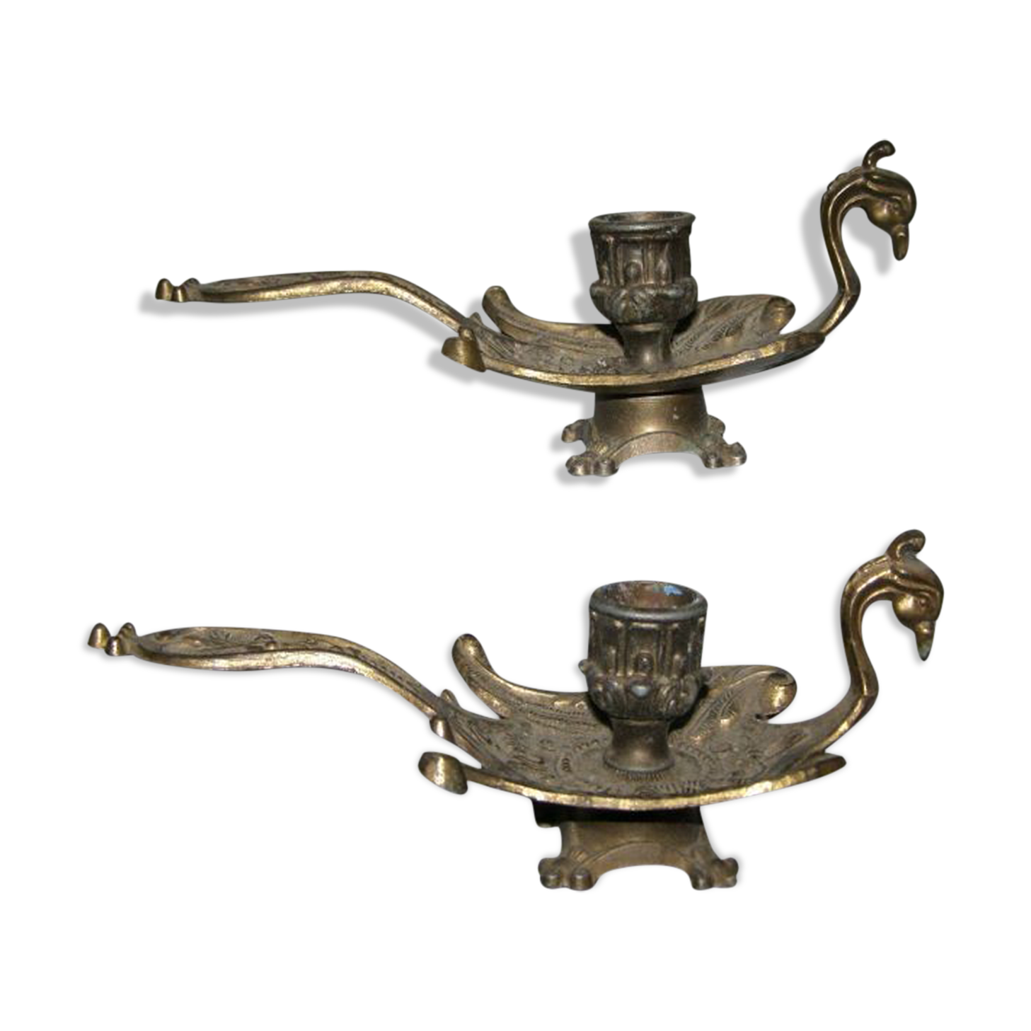 2 old brass candle holders