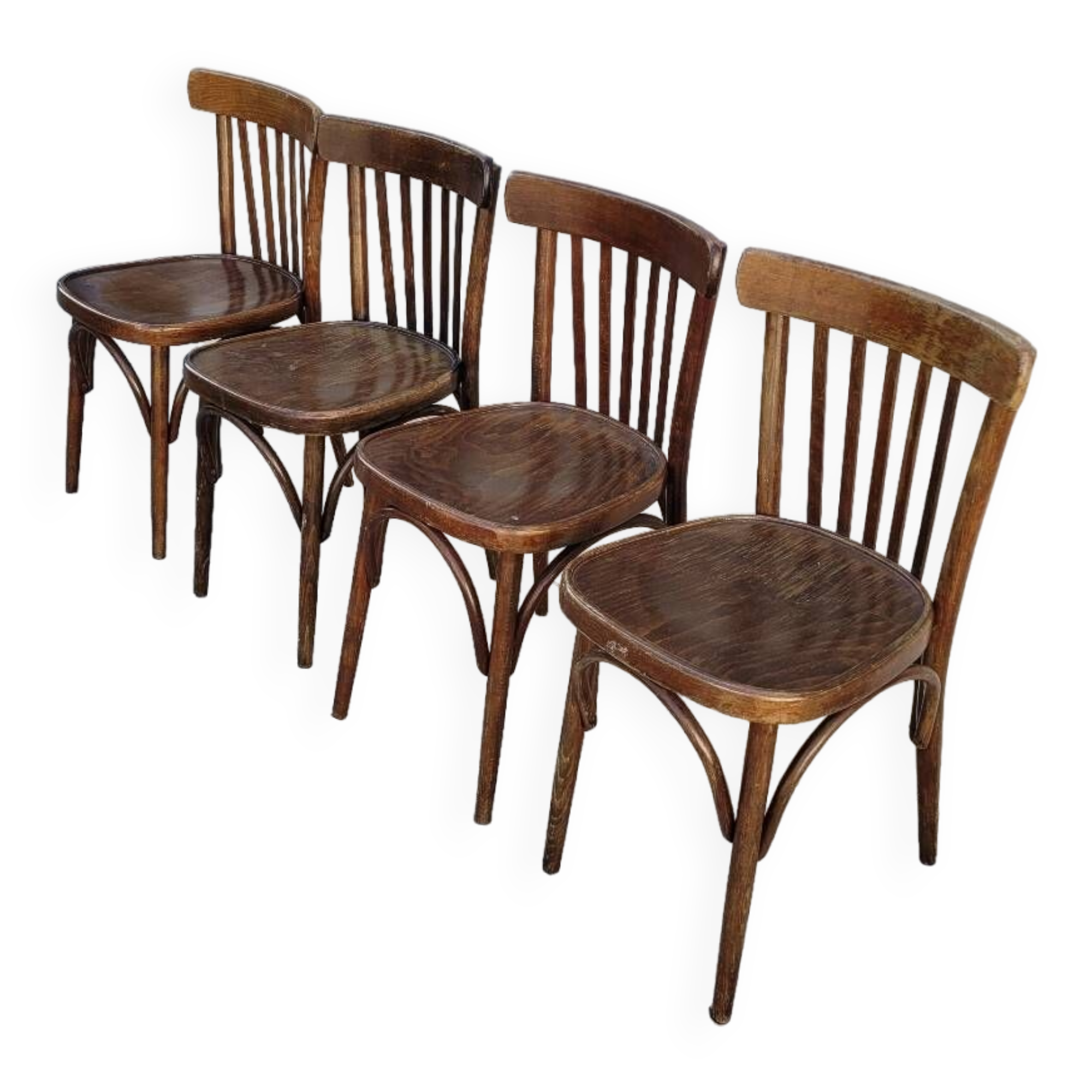 Set of 4 vintage Baumann style bistro restaurant chairs 1950s